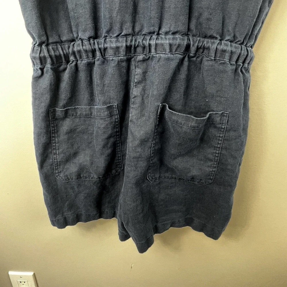 Lauren Ralph Lauren Navy Blue Linen Romper Size 6 Short Sleeve